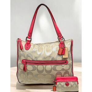 Coach 22455 Hallie East West Metallic Signature Tote Bag & Wristlet